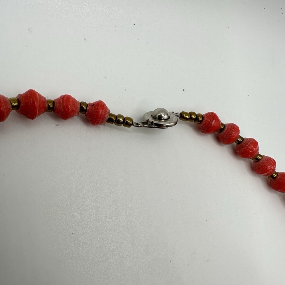 VTG Recycled Paper Bead Necklace Chunky Layered Coral‎ Mint Gold Tribal African - Picture 5 of 8